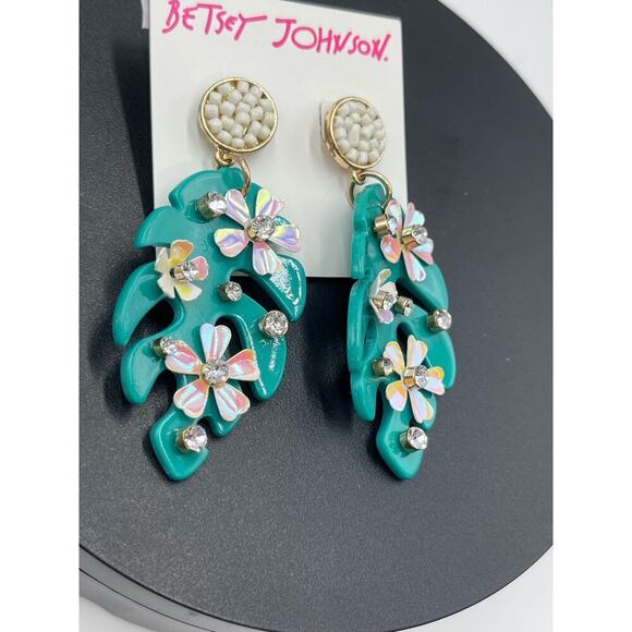 Betsey Johnson Tropical Leaf‎ Flowers Crystals Green Dangle
Earrings New - Picture 10 of 11
